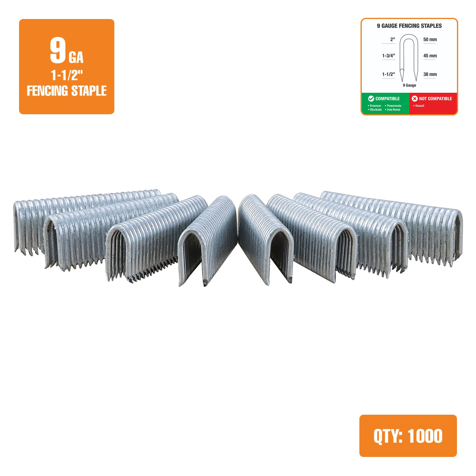 Freeman FS9G150 - Grapas de valla con pegamento de calibre 9, 1-1/2 pulgadas (1000 unidades)