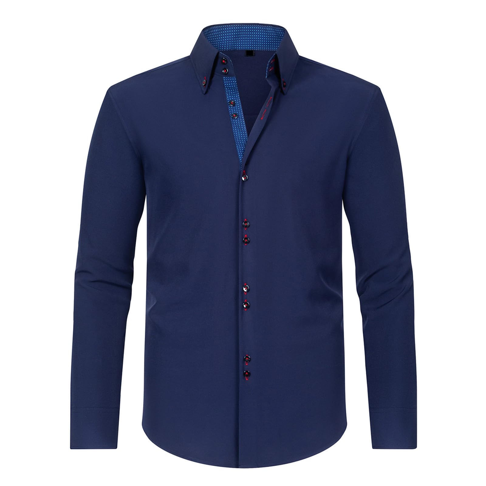 Mens Dress Shirts Slim Fit Professional Long Sleeve Business Button Blouse Gentleman Office Workwear Double-Breasted