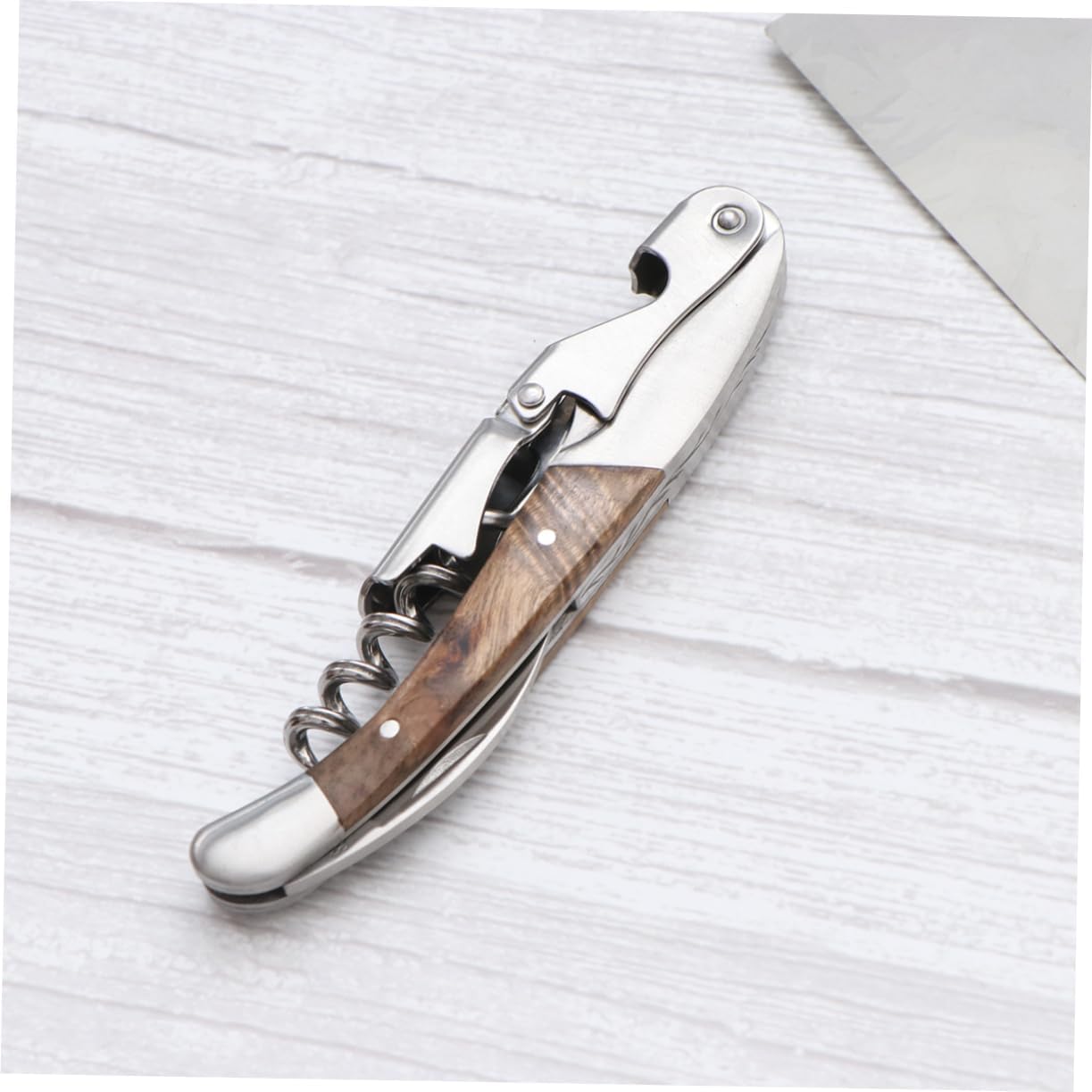 Wine Bottle Opener Corkscrew, Stainless Steel and Wood for Waiters