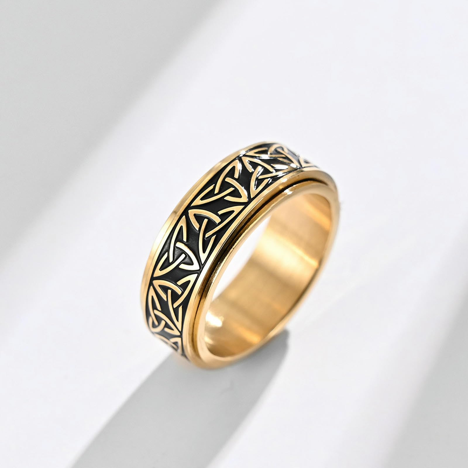 Nordic Viking Triquetra Spinner Ring Titanio Cinturino Rotante Regolabile Antistress Gioielli per Uomo e Donna Minimalista Unisex Acces