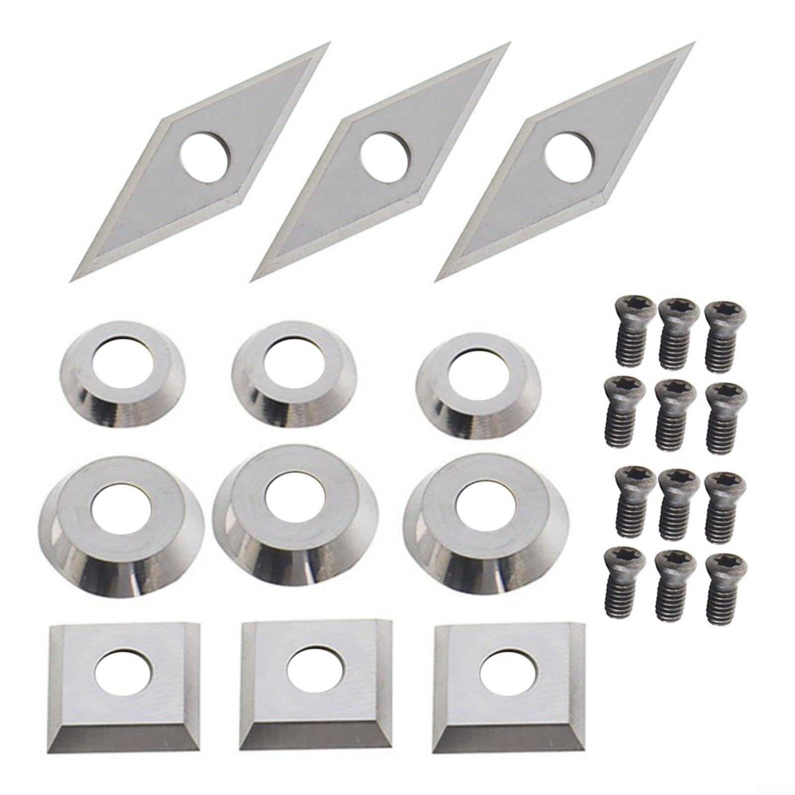 Zoegneer Juego de insertos de carburo para herramientas de torneado de torno con 4 tipos de cuchillas de corte, cuadradas de 11 x 11 mm, rectangulares de 10 x 30 mm, redondas de 12 x 2,5 mm y 8,9 x