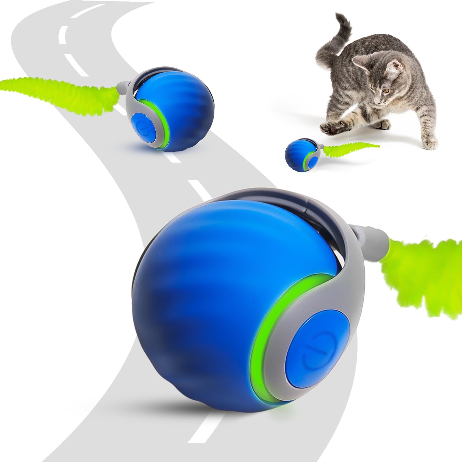 Petrendy Speedy Tail Cat Toy 2.0, Interactive Cat Ball Toy for Bored Indoor Cats, Automatic Moving Pet Play Ball, Two Speed Adjustment with Replacement Tail
