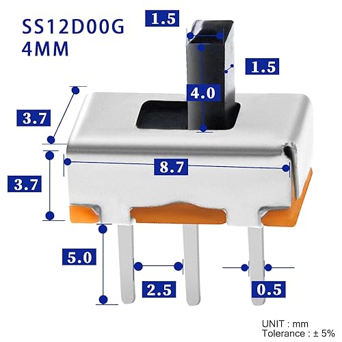 Miniatura 2 de SPDT - Mini interruptor deslizante micro -1p2t 2 posiciones, 40 unidades, 40 unidades, 0.157 in, interruptor deslizante vertical vertical para placa