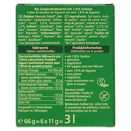 Alnatura Bio Gemüse Bouillon Würfel, 6 Würfel, 66g