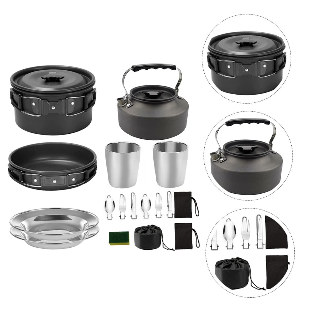 Toddmomy Ollas Antiadherentes de Aleación de Aluminio Kit de Utensilios de Cocina para Camping Fácil de Transportar y Almacenar para 2-3 Personas en Acampadas y Senderismo