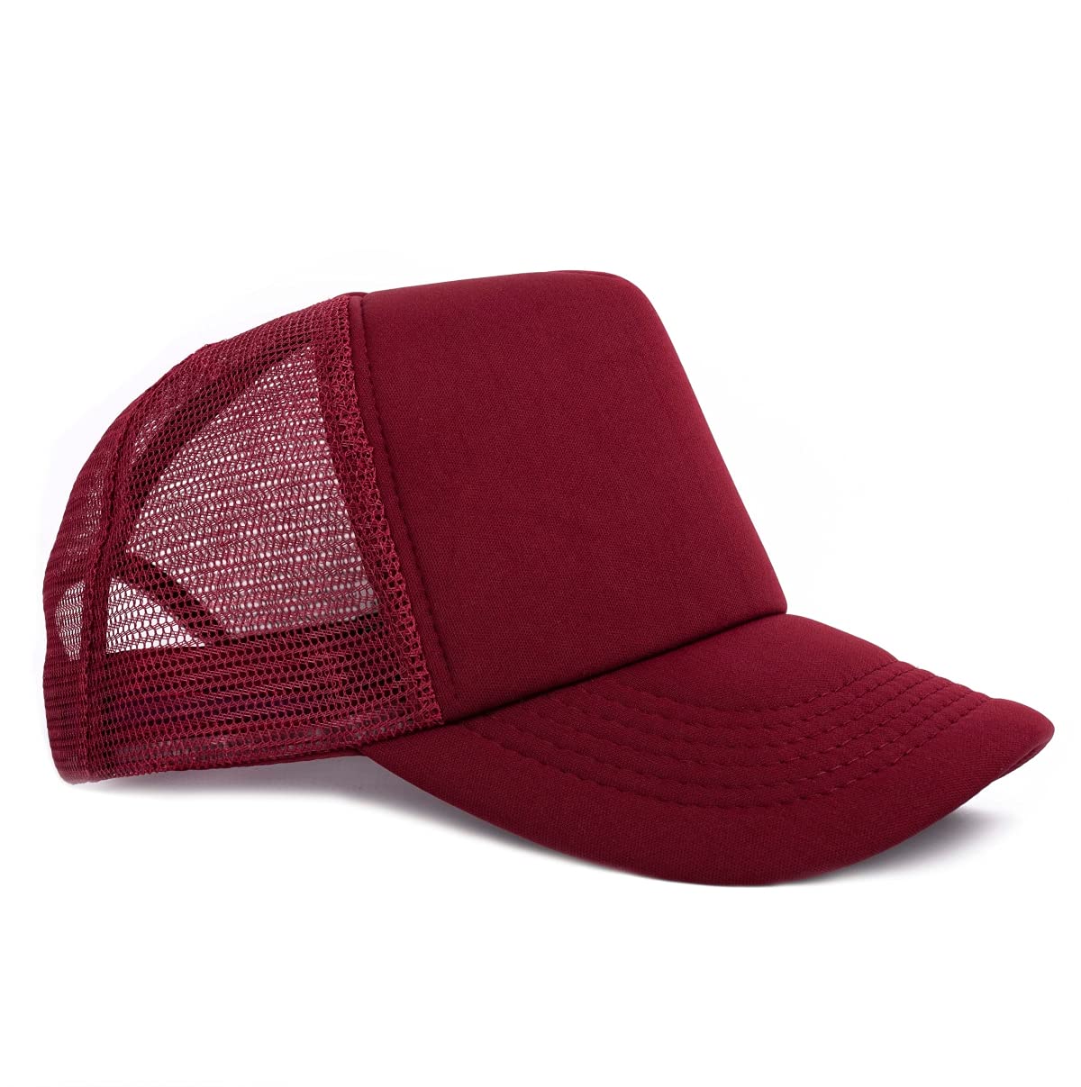MONOFARBE Classic Mesh Back Baseball Cap High Crown Foam Trucker Hat 5 Panel Snapback Summer Plain Skateboard Hat Blank Surf Hat (Burgundy)