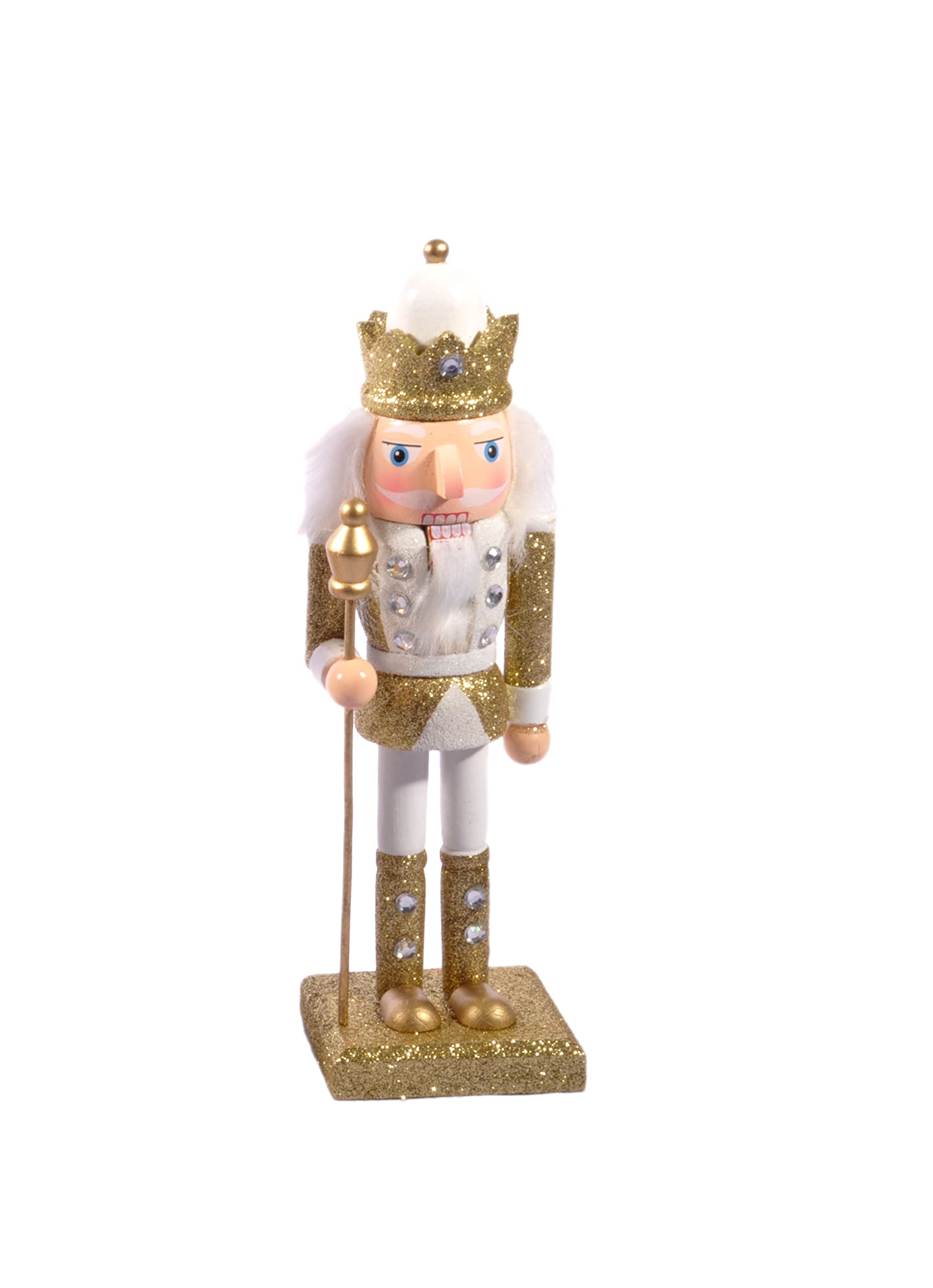 Ciao Christmas Nutcracker Toy Soldier King with scepter (24cm) wooden glittery decoration, gold/white