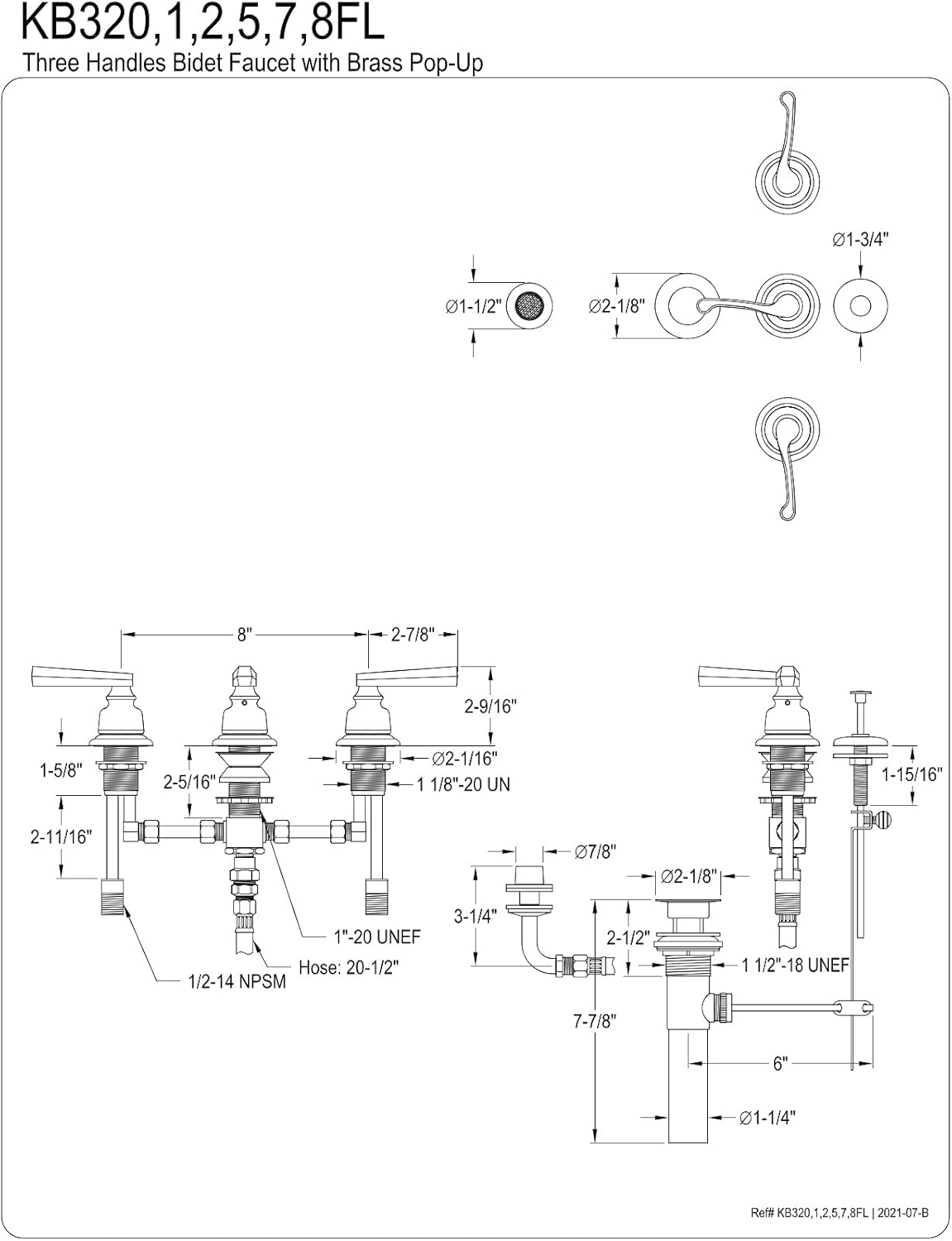 Kingston Brass KB322FL Royale Bidet Faucet, Polished Brass