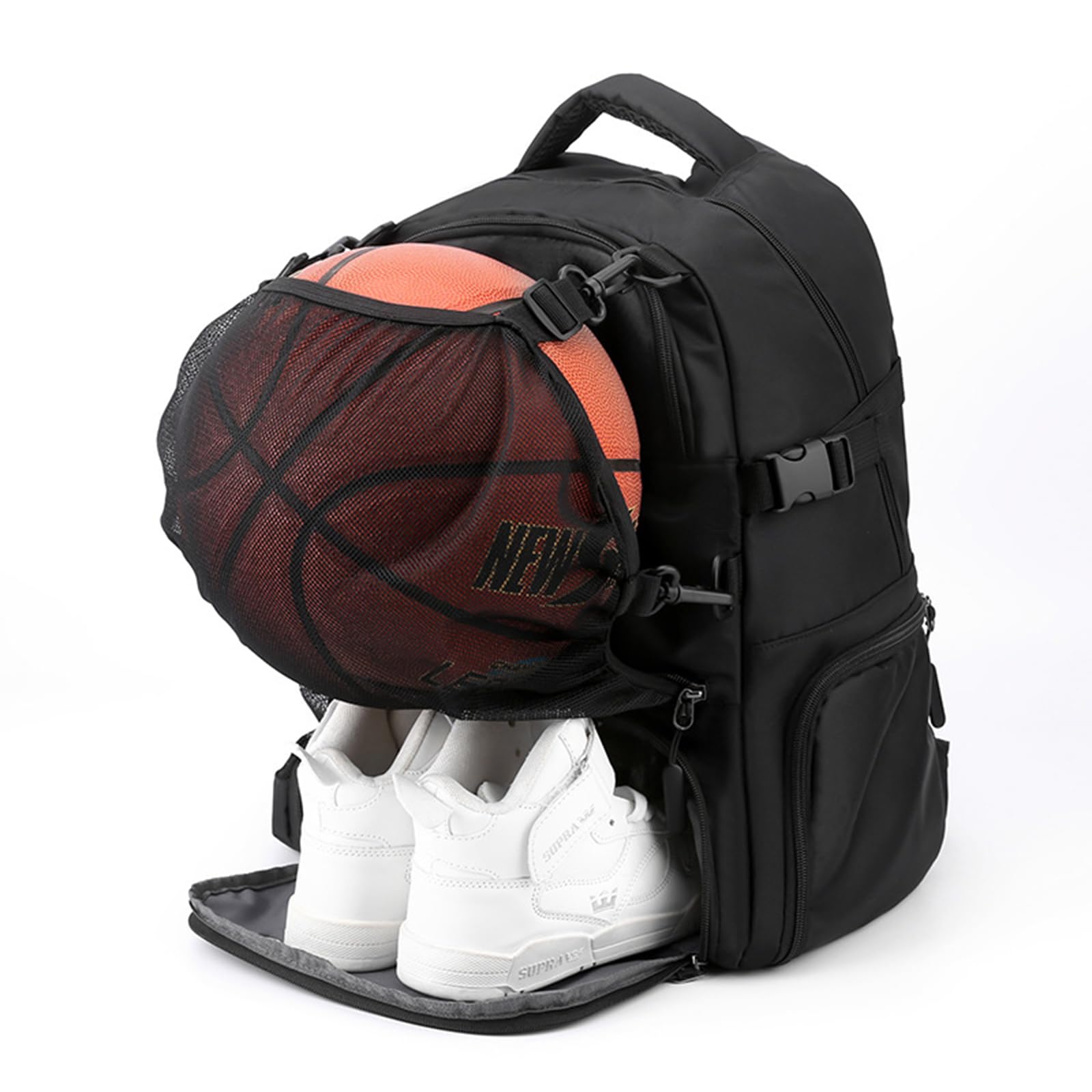 Sac à Dos de Basket-Ball, Sac à Dos avec Compartiment Ballon, Compartiment Chaussures, Capacité 30L, Léger et Respirant, pour Hommes et Femmes Adolescents, Basketball, Football, Noir