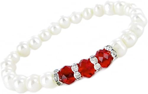 Linpeng Elegante pulsera de piedra natal de perlas cultivadas de agua dulce para mujer, color rojo, 7 5 pulgadas de EE. UU
