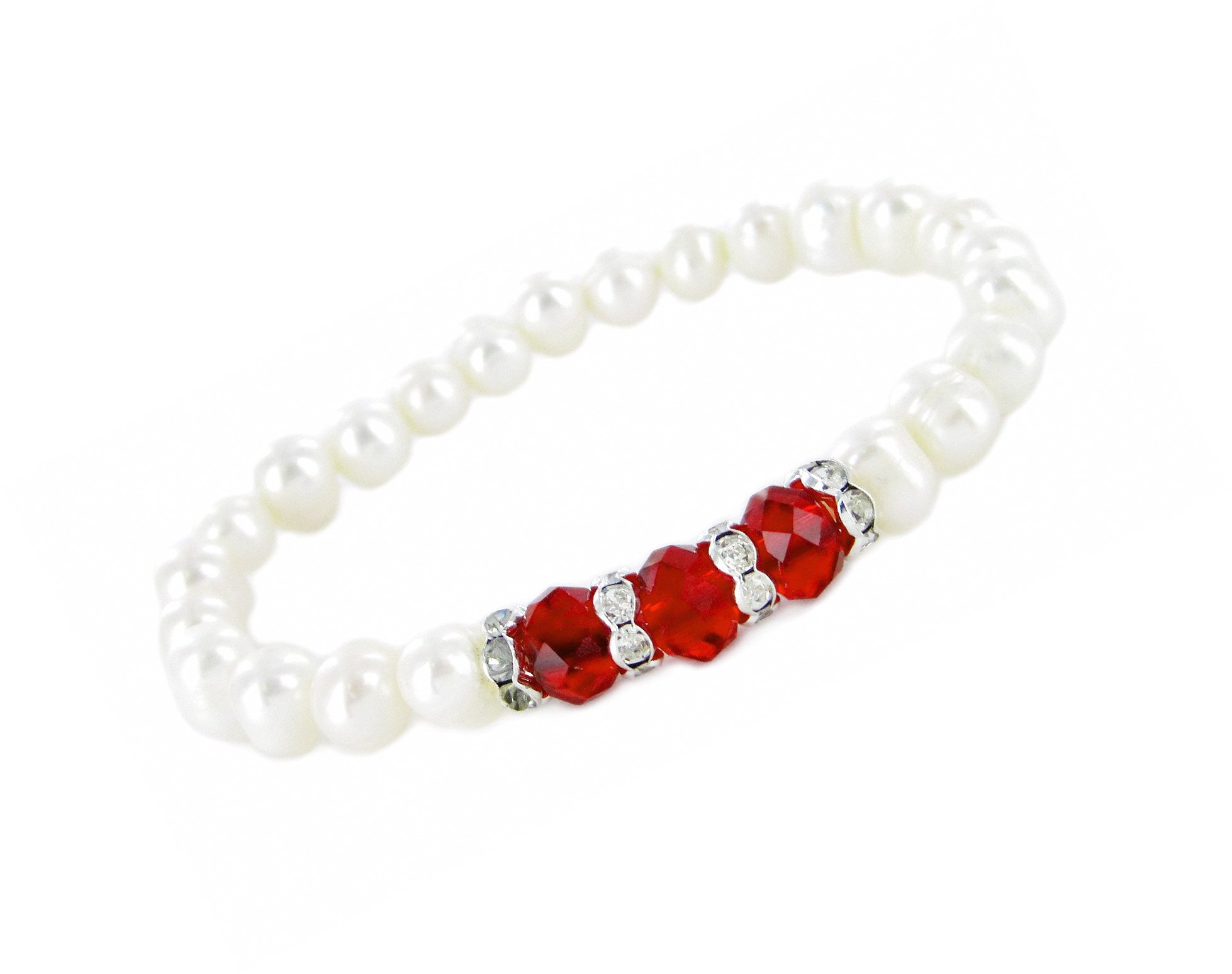 Linpeng womens Elegant Freshwater Cultured Pearls Birthstone Bracelet, Red, 7 5 inch US