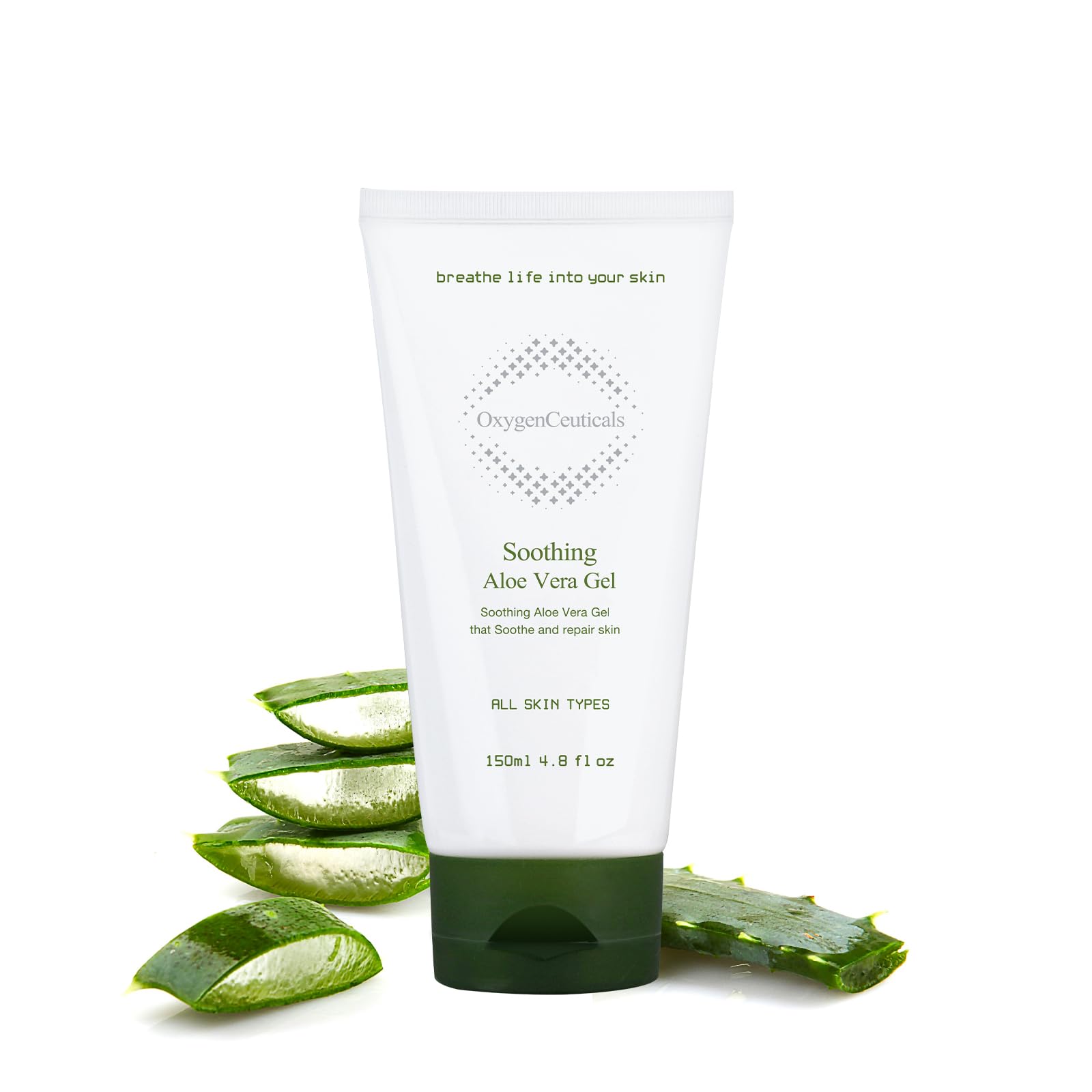 OxygenCeuticals Soothing Aloe Vera Gel, Alcohol Free, All Natural Aloe Vera Gel for Face & Body, Moisturizing After-Sun Care with Centella Asiatica,