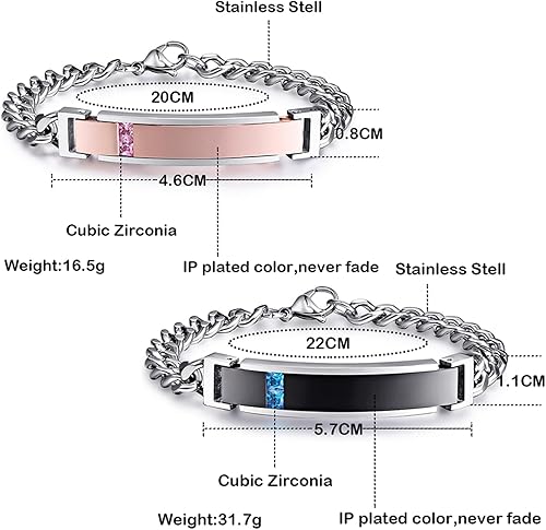 Miniatura 7 de Mens Womens Personalized Bracelets, Couples Stainless Steel Bracelet with Custom Engraving for Friendship Relationship, Matching Couple Jewelry Gift