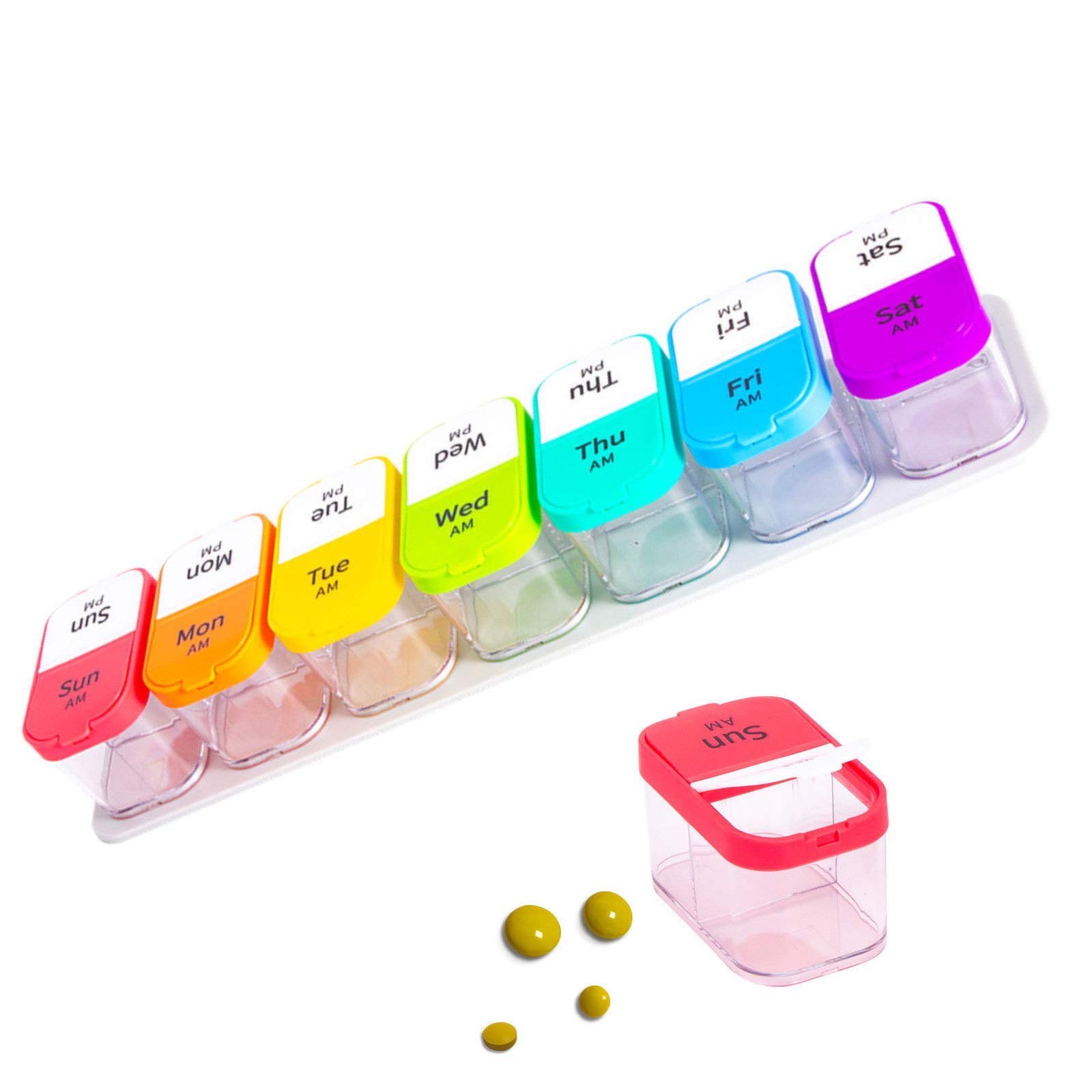 Pastillero Organizador De Dispensador De Medicamentos Semanal De 7 Días, Pastillero De Arco Iris 2 Veces Al Día Dispensador De Medicamentos Portátil Semana para Viajar A Casa