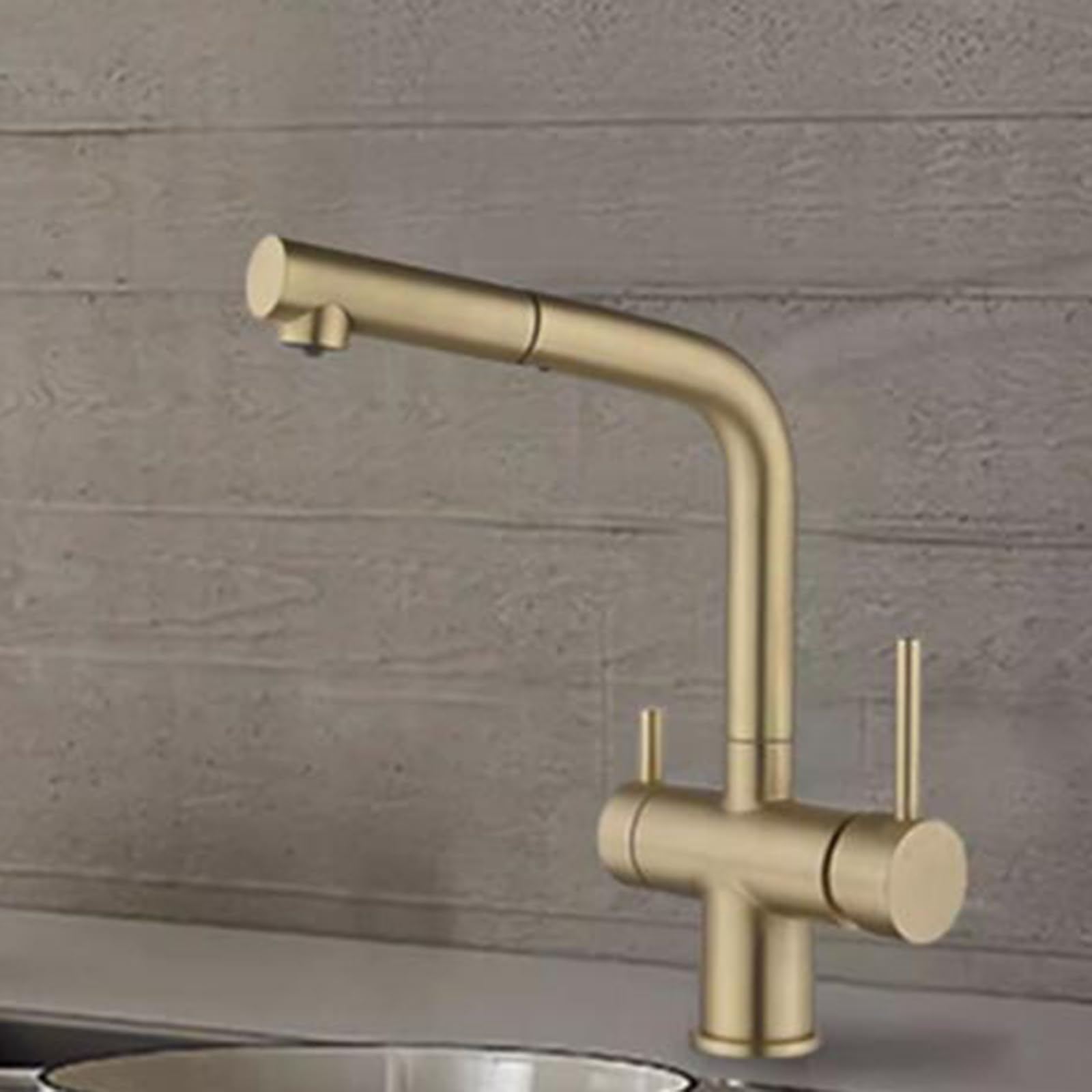 Rubinetto da Cucina a 3 Vie Estensibile Girevole telescopico in Ottone Miscelatore monoforo da Cucina allungabile, Oro