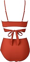 Vista 2 de SUUKSESS - Traje de baño tipo bikini para mujer, 2 piezas, entrecruzado, de tiro alto, con efecto de realce