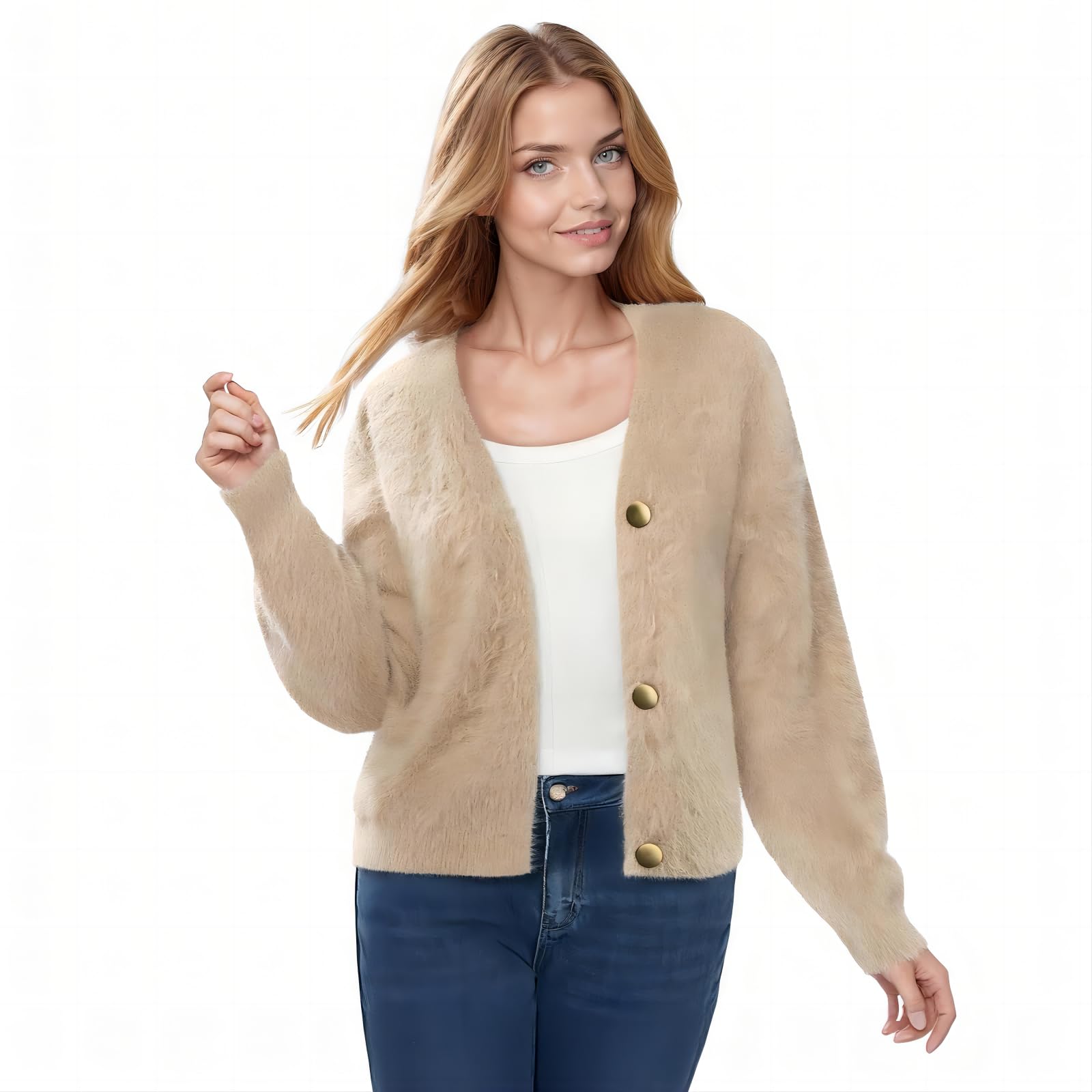 Womens Stylish Fuzzy Cardigan - Cozy and Warm