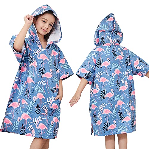 KAKU NANU poncho de bain enfant, serviette de bain enfant fille garcon confortable sortie cape de bain peignoir enfant、Bleu、Taille L