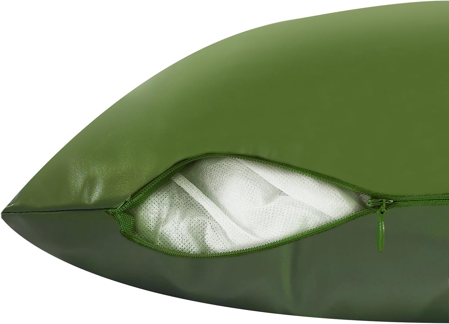 Faux Leather Fluffy Boucle Throw Pillow Covers 18X18 Inch Set of 2 Green Outdoor Modern Farmhouse Solid Decorative Pillow Covers for Room Couch Living Bedroom Bed Sofa