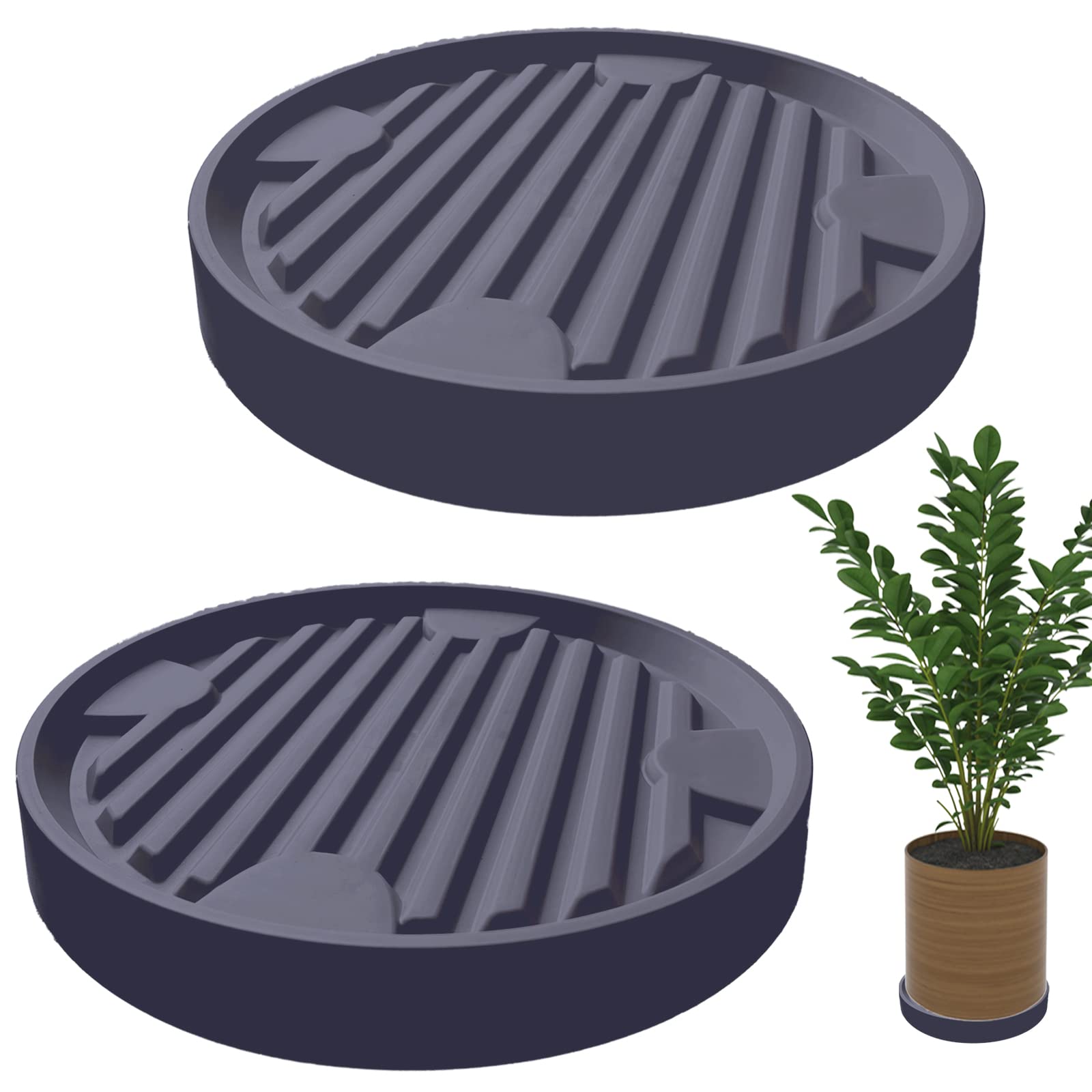 Plant Caddy with Hidden Wheels, 4 Invisible Caters, Rolling Plants Stand with Wheel Dolly, Wheeled Planter Roller Base, Indoor Pots Holder Tray Plants Pallet, 12Inch, Grey, 2Pack