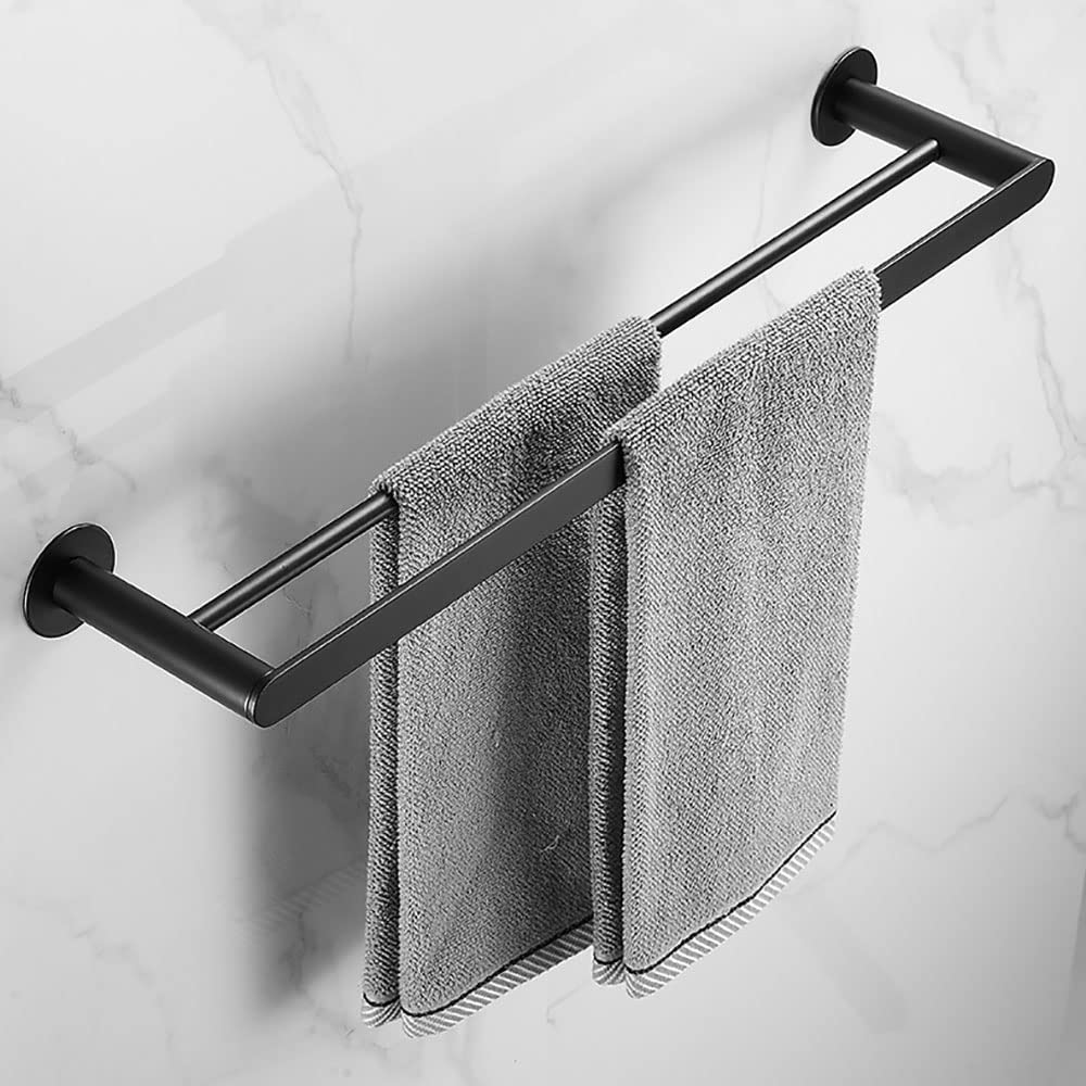 Double barre porte-serviettes murale en acier inoxydable 304, accessoires de salle de bain, 50 à 60 cm, noir, robuste pour un usage domestique