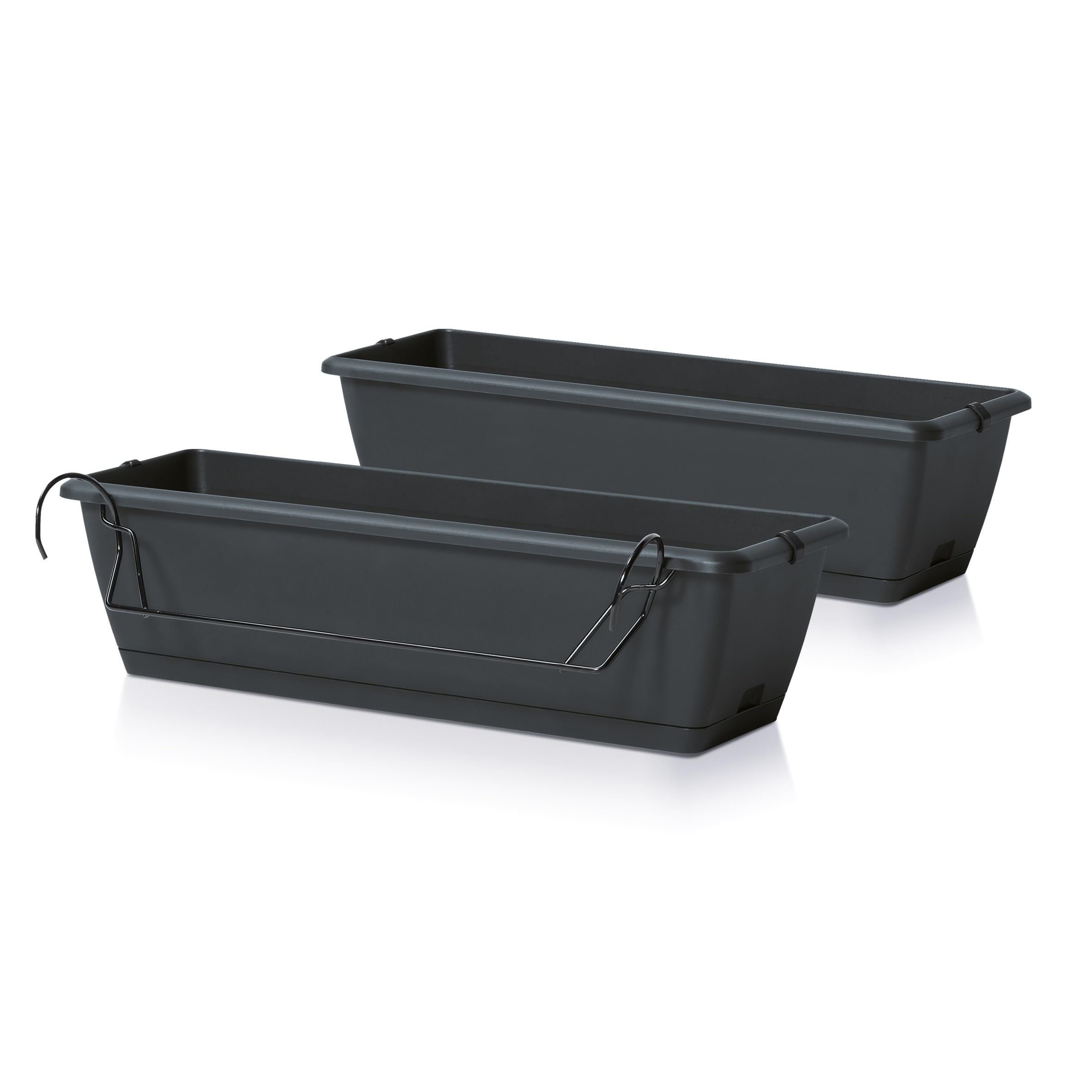 Spetebo Jardinière de balcon avec support et système d'irrigation - 2 pièces de 60 cm - En plastique anthracite - Pot de fleurs à suspendre avec évacuation de l'eau