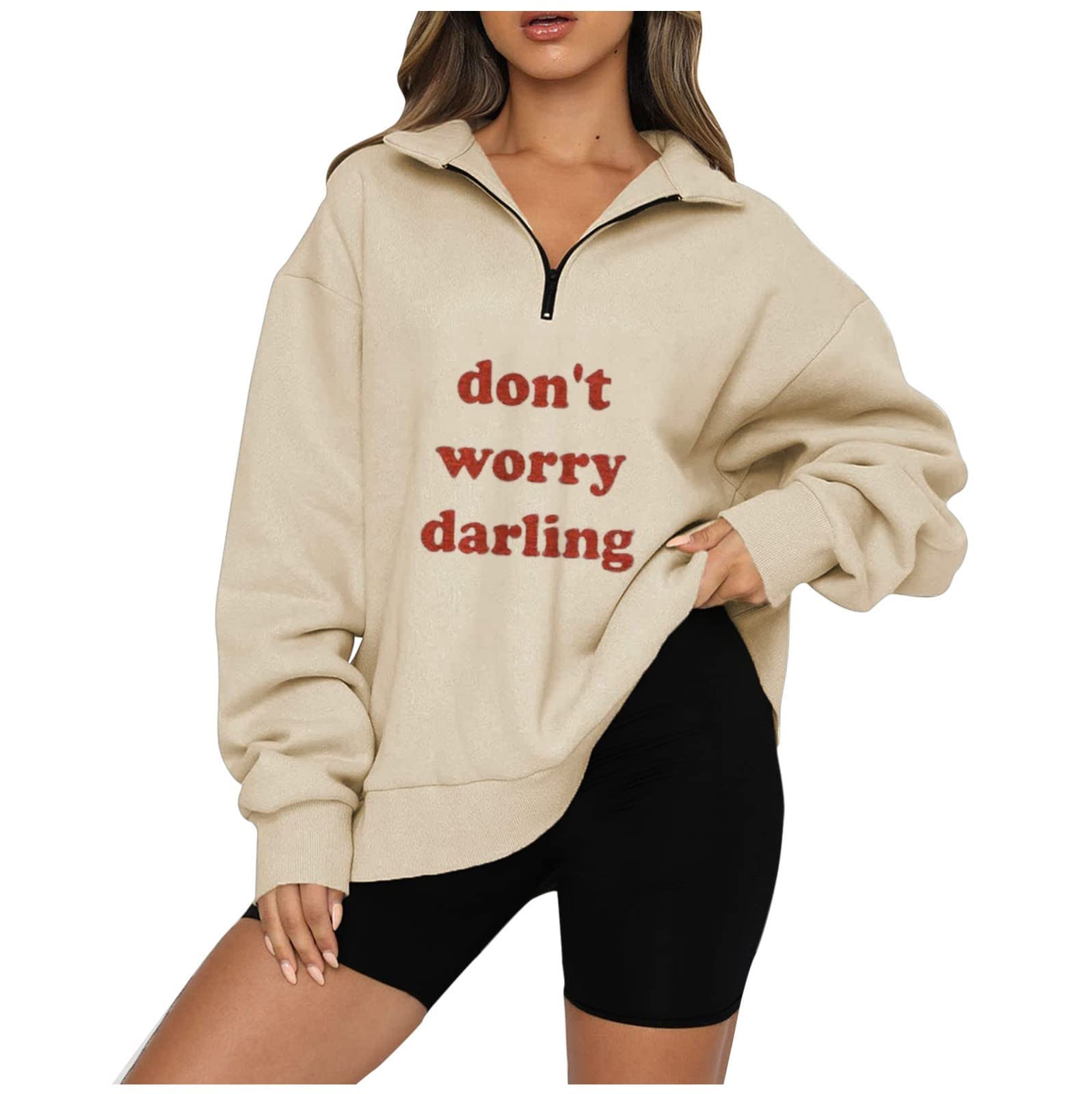 Date Long Sleeve Windproof Pullover Ladys Pop Crop Autumn Polyester Bagg Alphabet Crew Neck Zip Blouses Ladys