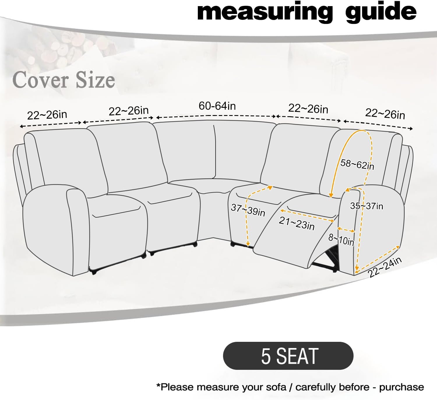 ALIECOM 100% Waterproof Recliner Sectional Couch Covers L Shape Stretch Corner Reclining Sectional Sofa Cover Washable Recliner Slipcover Protector for Dog Pet (5 Seat, Light Gray)