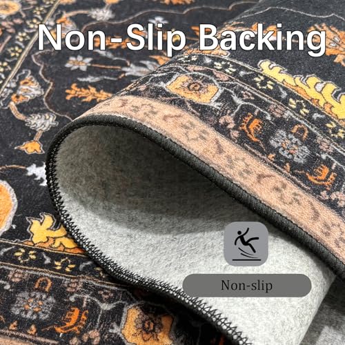 Image of 5x7 Area Rugs for Living Room - Machine Washable 100+ Washes Resistant Non-Slip 1-Second Instant Grip Vintage Boho Home Decor Compatibility Soft Thin Indoor Floor Carpet for Bedroom Dining Room