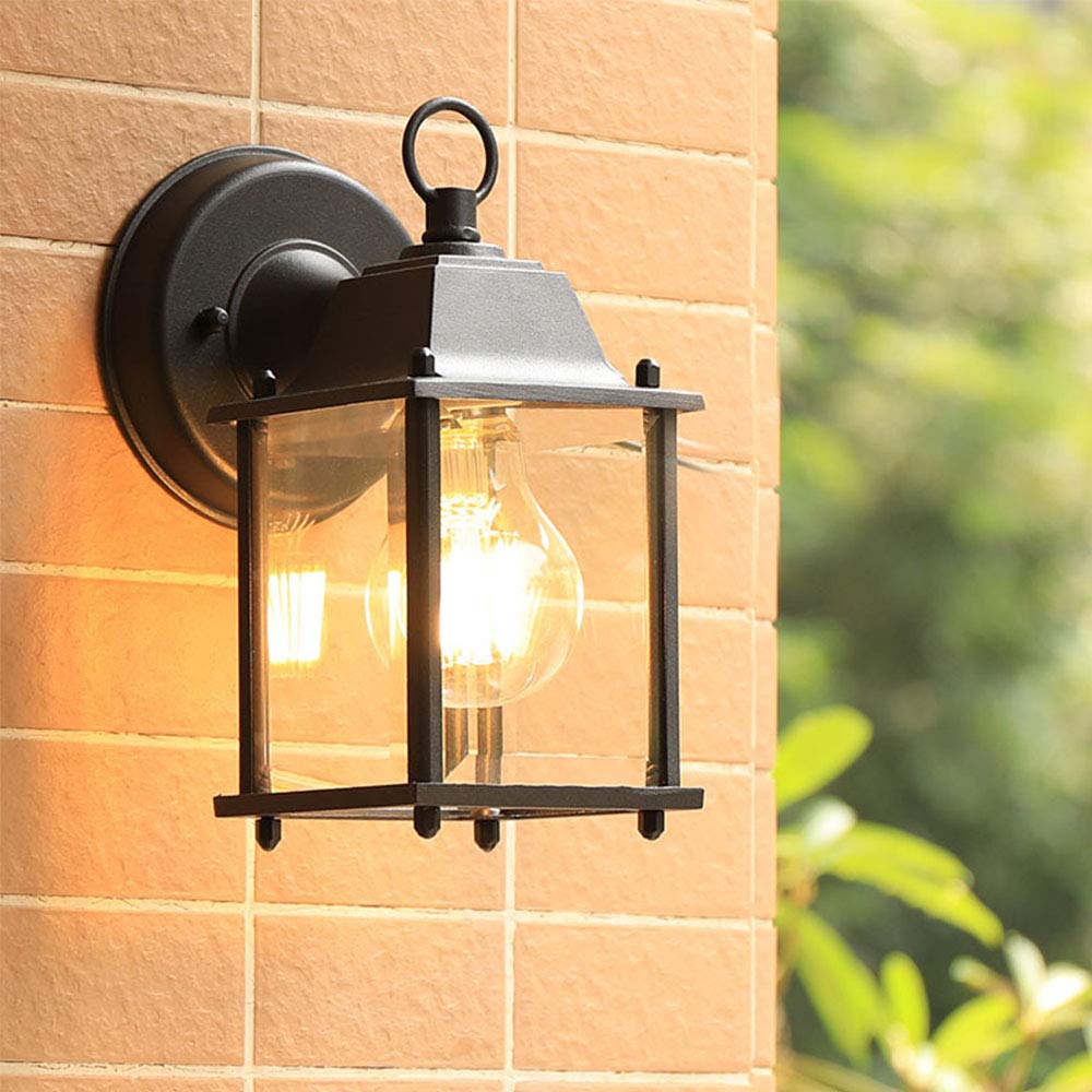 Mengjay Glass Lantern Wall Sconce Light Vintage Outdoor Waterproof Rustproof Wall Lamp Outside Decoration Aluminum Metal Wall Lantern for Corridor Villa Patio Garden (A)