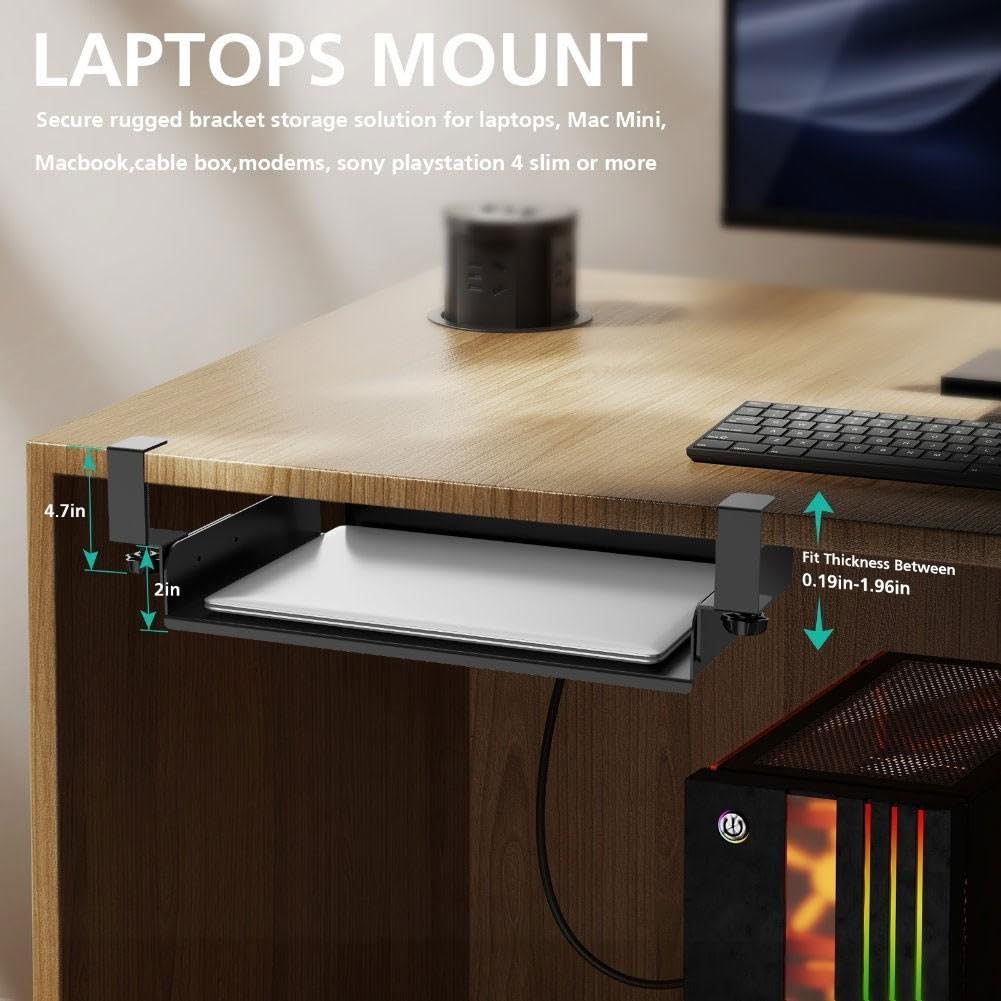 Support Rangement PC Portable pour sous Bureau 40x26cm Acier