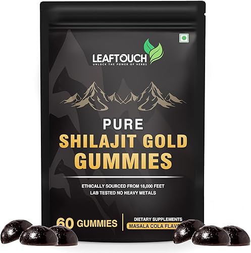 LEAFTOUCH - Gomitas de oro Shilajit  Sabor Masala Cola  Cada gomitas está envuelta en una envoltura transparente individual  60 gomitas.