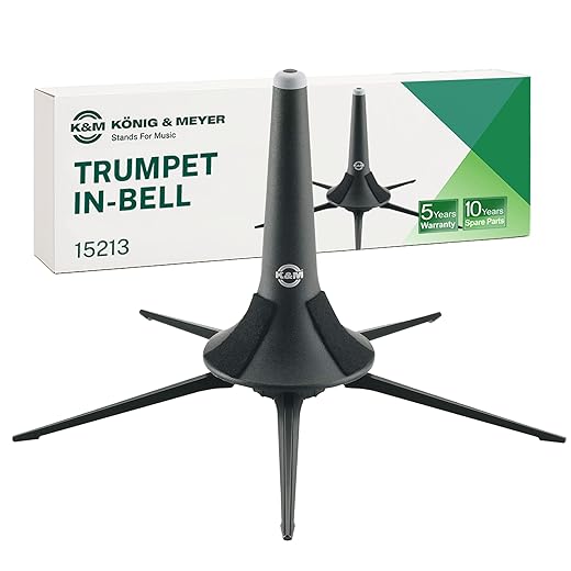 K&M König & Meyer 15213.077.55 Trumpet In-Bell 5 Leg Metal Stand and Holder - Professional Grade for all Musicians - Lightweight & Compact - Stable Secure Folding Base - German Made Black