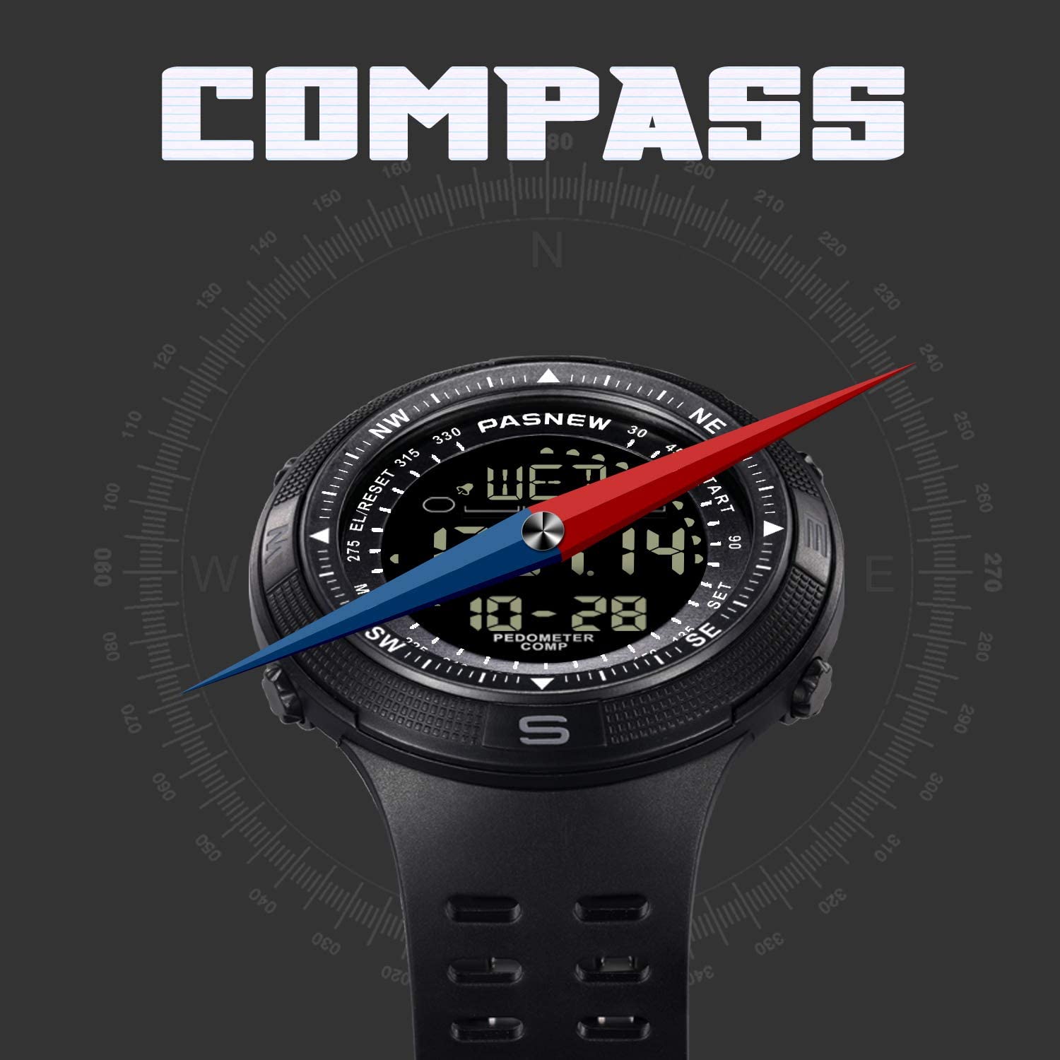 PASNEW Orologio per bambini,Orologio impermeabile sportivo per ragazzi,Orologio da esterno con calendario di allarme a LED 50M,Orologi con luminoso