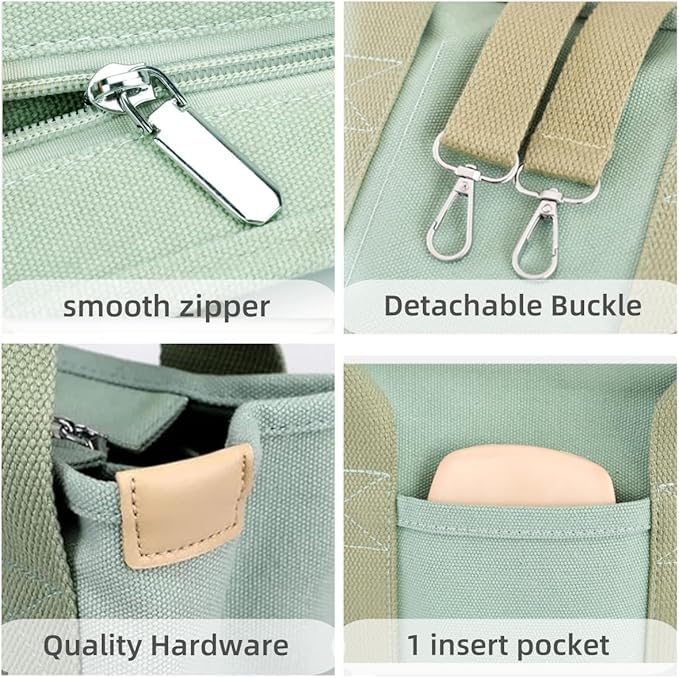 Image of Small Tote Bag with Zipper, 2024 Canvas Multi-Pocket Crossbody Bag Shoulder Bag Satchel Hobo Bag Messenger Bag