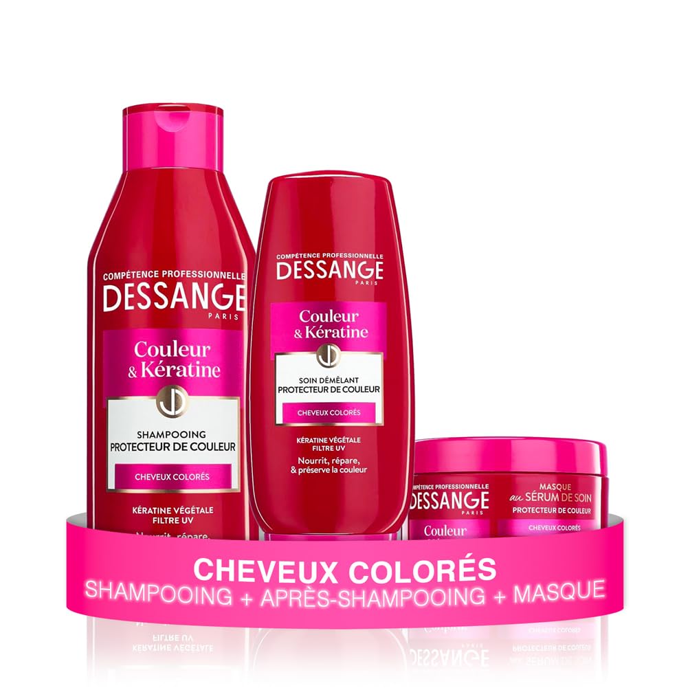 DESSANGE - Coffret Protecteur De Couleur & Kératine Végétale - Shampoing + Soin Démêlant + Masque Capillaire - Filtre UV - Nourrit, Répare & Préserve La Couleur - Pour Cheveux Colorés