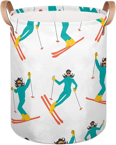 Women Skiing 20.8" Tall Laundry Basket Hampers Foldable Laundry Storage Bin Cesta De Lavanderia Laundry Hamper Basket for Bathroom Bedroom Nursery