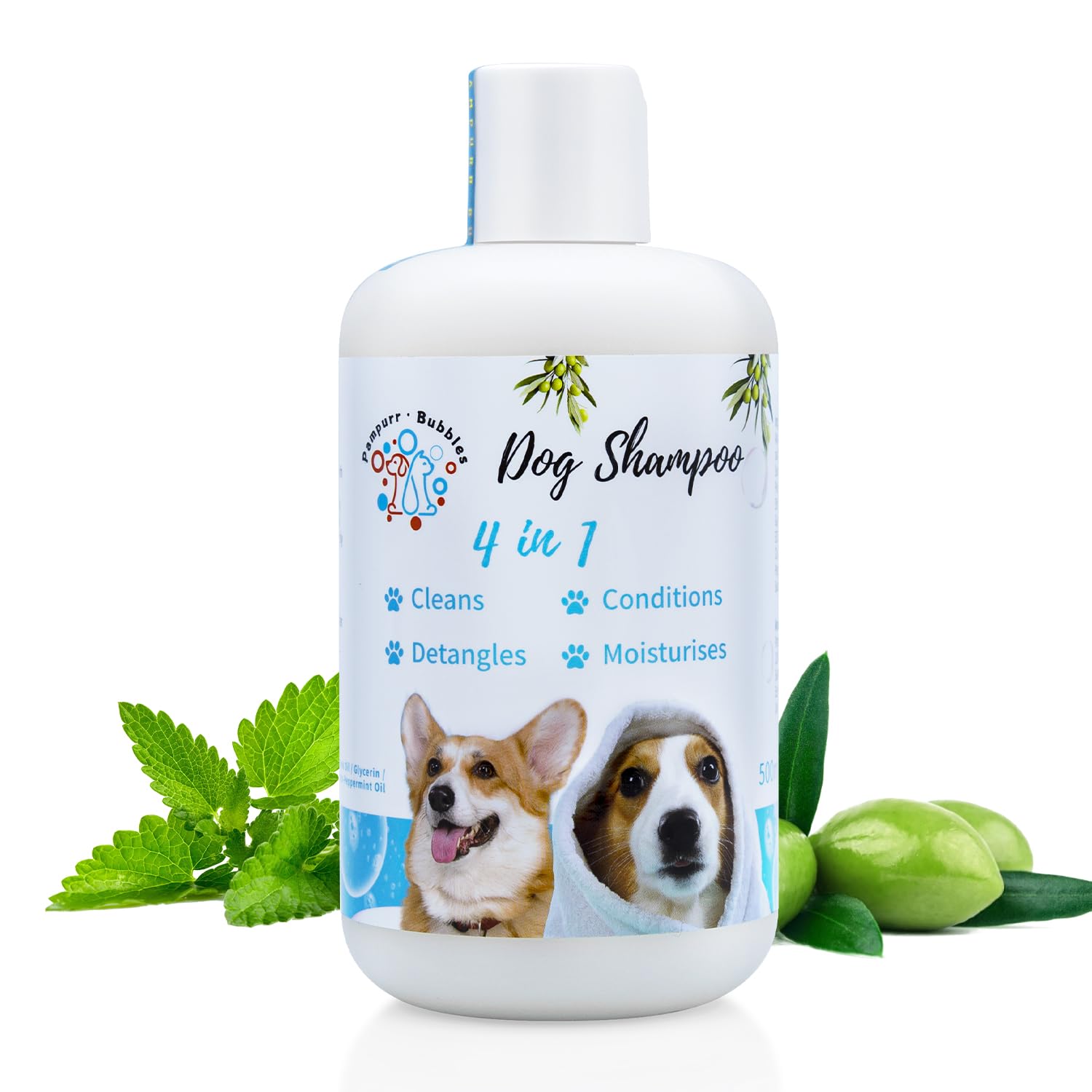 Pampurr Bubbles4 in 1 Dog Shampoo and Conditioner Detangler, Deshedding, Deeply moisturizing, Nourishing, Antibacterial and deodorizing, Relieves Itchiness 500ml