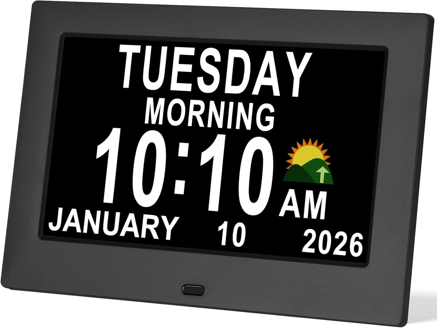 KASTISS Digital Alarm Clock with Date and Day of Week for Dementia Seniors, 15 Alarm, Auto DST, Battery Backup, Easy Setup, Black and White (Black)