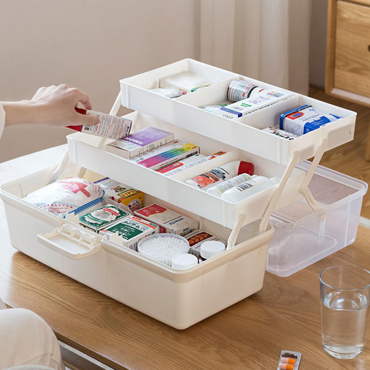 1pieza Caja Médica Portátil para Almacenamiento De Medicinas Botiquín De para y Escuela Gran Capacidad y Diseño De Compartimentos