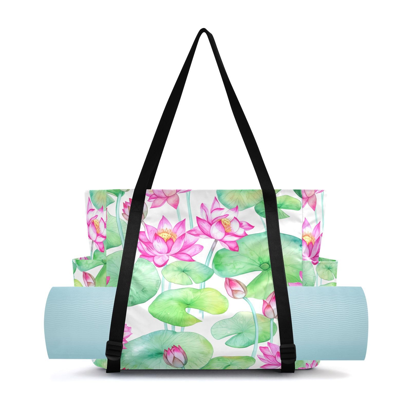 Lxqimora Flowers Leaves Dark Blue Yoga Mat Bag for Women Water-Resistant Gym Bag with Yoga Mat Holder Tote Bag for Pilates Gym Yoga Travel