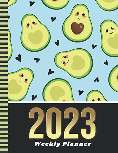 2023 Weekly Planner: Dated 8.5x11 52-Week Organizer With To Do List - Notes Section - Habit Tracker / Jan to Dec Calendar / Life Planning / Christmas ... Avocado Heart - Food Pattern on Pastel Blue