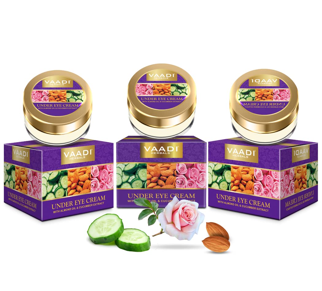 Vaadi Herbals Under Eye Cream, Almond Oil and Cucumber Extract, 30g x 3