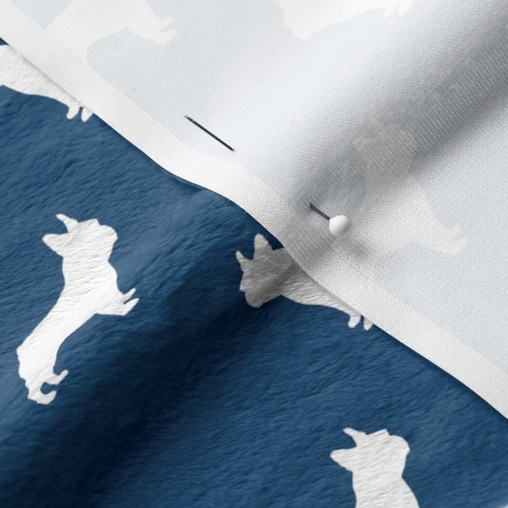 Spoonflower Fabric - French Bulldog Dog Silhouette Navy Frenchie Dogs Printed on Minky Fabric by The Yard - Sewing Baby Blankets Quilt Backing Plush