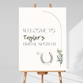 Personalized Rustic Horseshoe Bridal Shower Welcome Sign with Greenery, Custom Western Wedding Shower Poster, Country-Inspired Bride to Be Celebration Banner, Unique Bridal Party Decoration