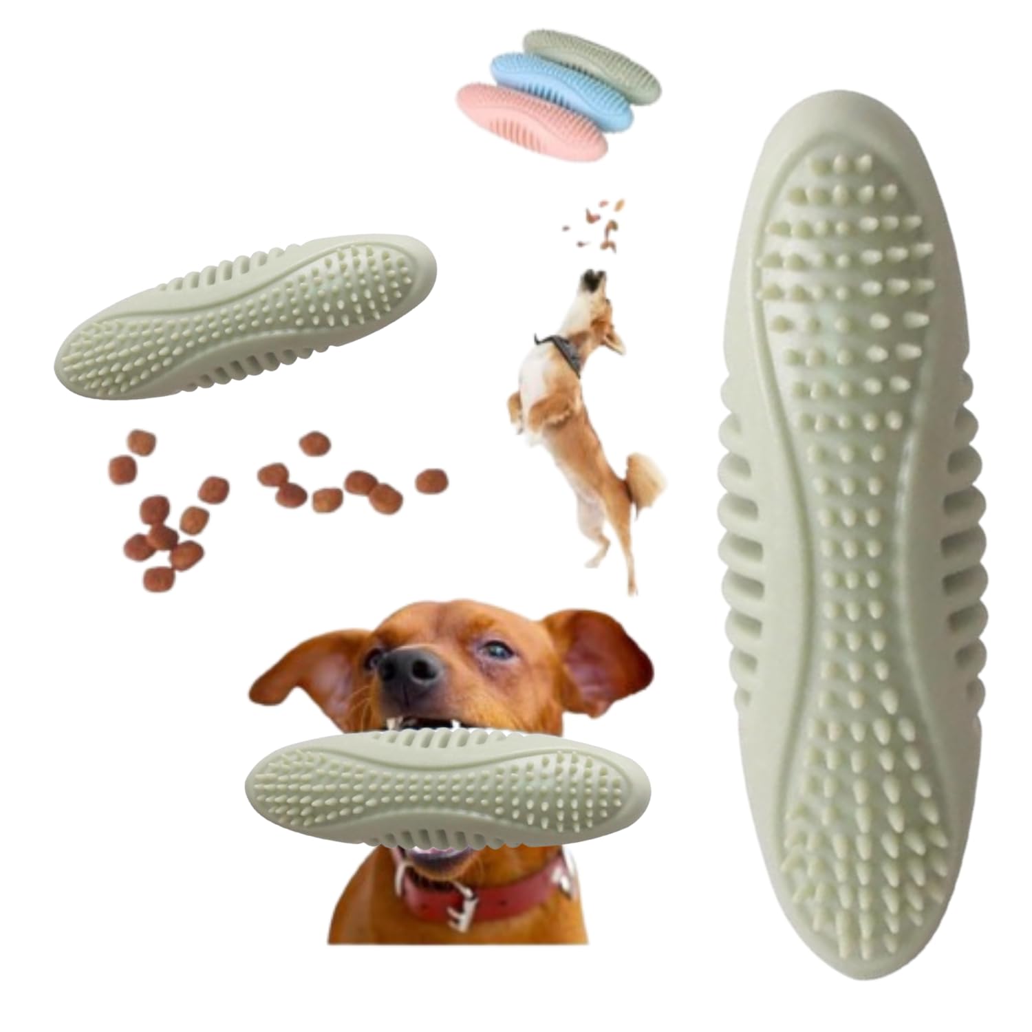 PETSARY Sea Cucumber Shaped Dog Toy - Bouncy Dog Bite Resistant Molar Toy - Flexible Lightweight Compactive Teeth Cleaning - Natural Food Treat Feeder Rubber - Interactive Toothbrush Stick (Green)