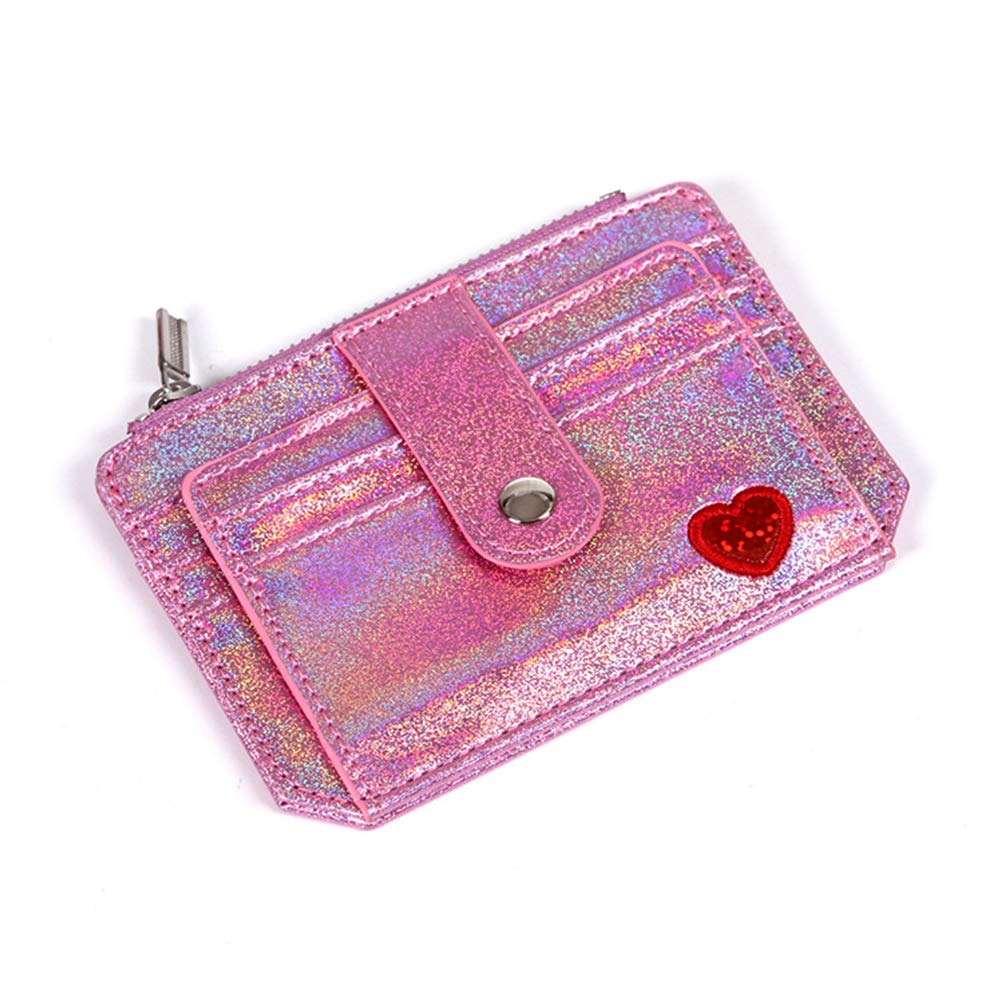 Glitter Girl Small Wallet RFID Blocking Coin Purse Clip Card Holder (Glitter Pink)