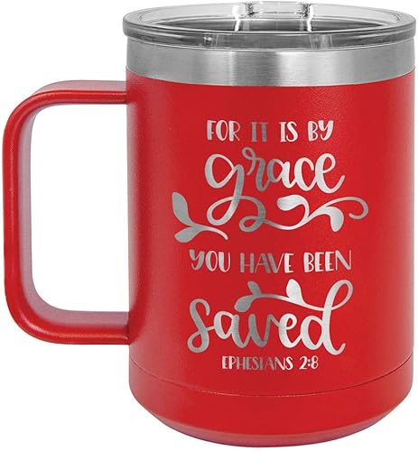 For It is by Grace You HAVE SAVED Taza de café con tapa superior deslizante, taza de café de viaje aislada | Ideas de regalo de cumpleaños o Navidad