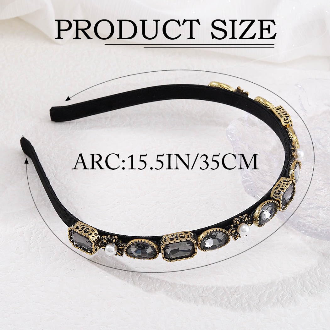 Baroque Rhinestones Headband Bling Crystal Head Bands Black Thin Pearl Hairbands for Women - Image 6