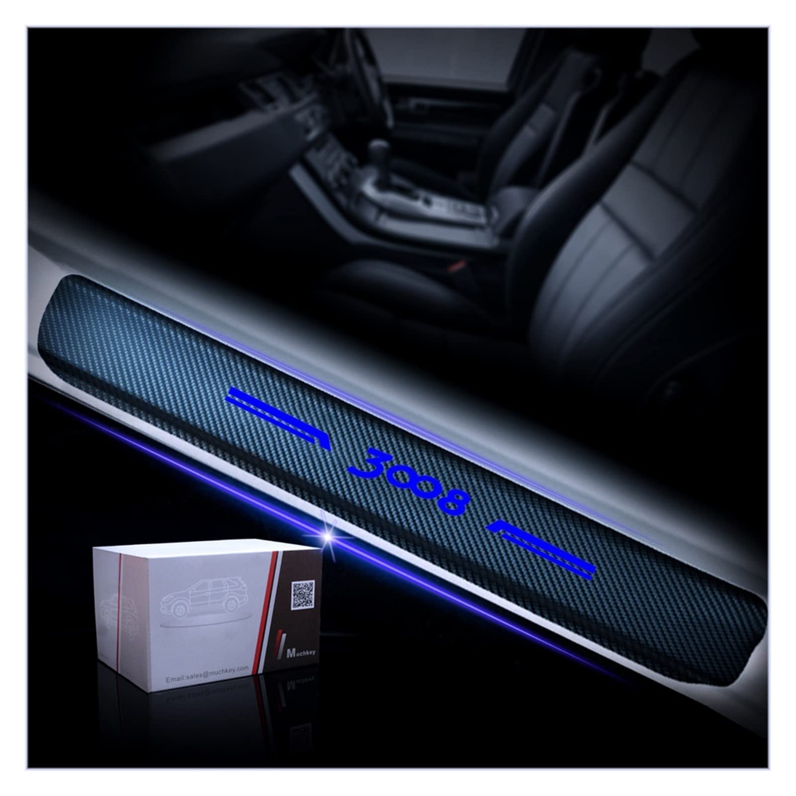 EAGLEG 4Pcs Carbon Fiber Car Door Sill Protector for Peu-geot 3008, Door Sill Scuff Guard Cover Pedal Sticker Decor Accessories,Blue